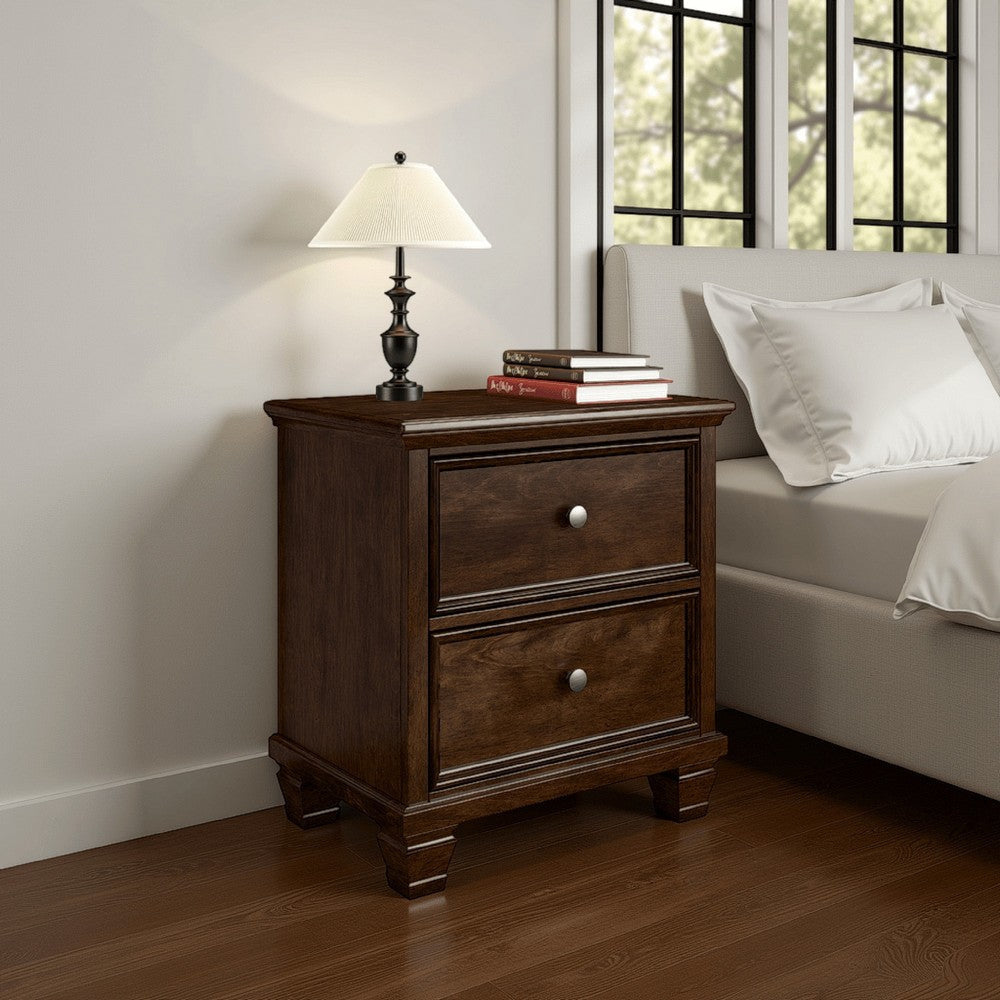 Ashley Reno Nightstand | 2 Drawers | Nickel Round Knobs | Brown Solid Wood BM328175