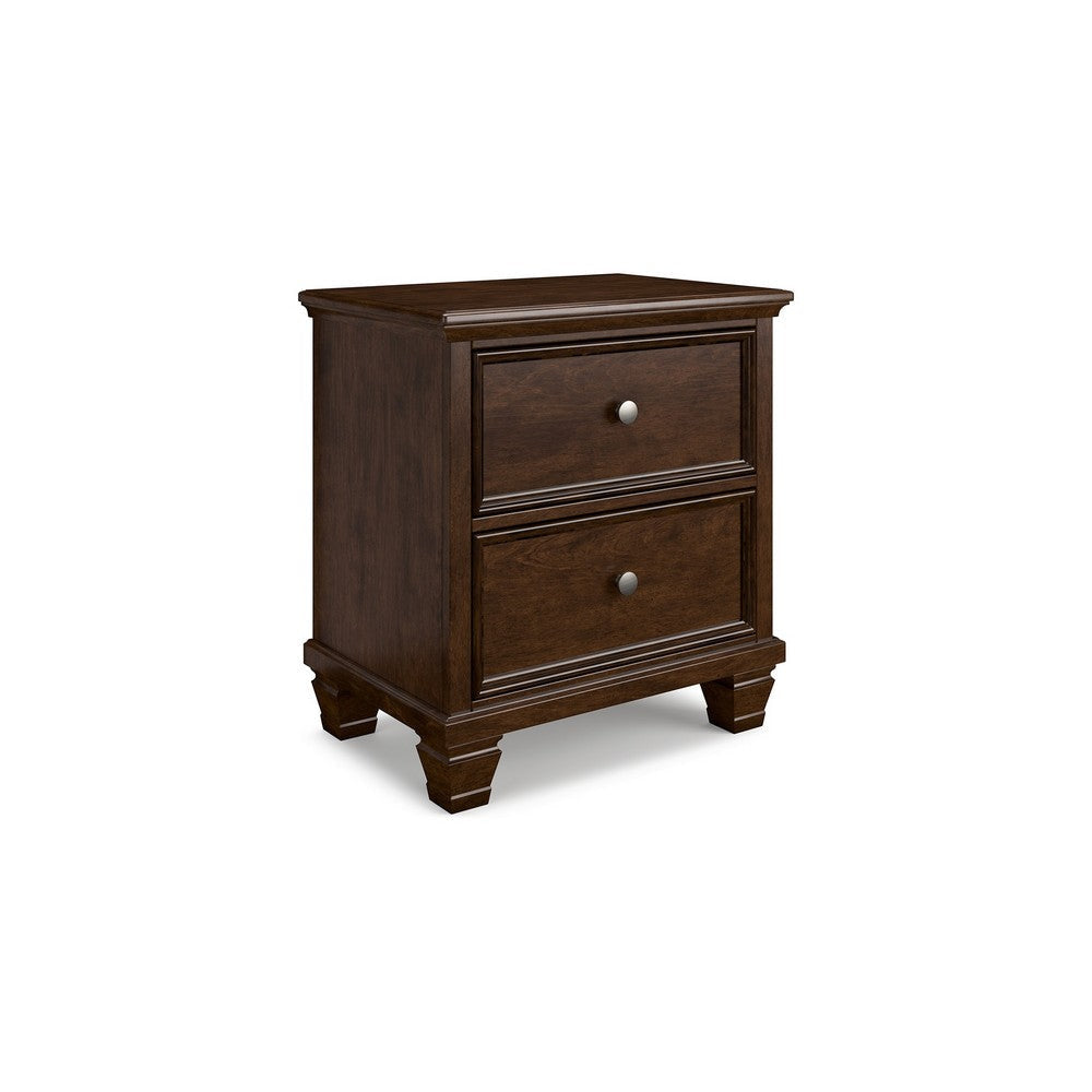 Ashley Reno Nightstand | 2 Drawers | Nickel Round Knobs | Brown Solid Wood BM328175