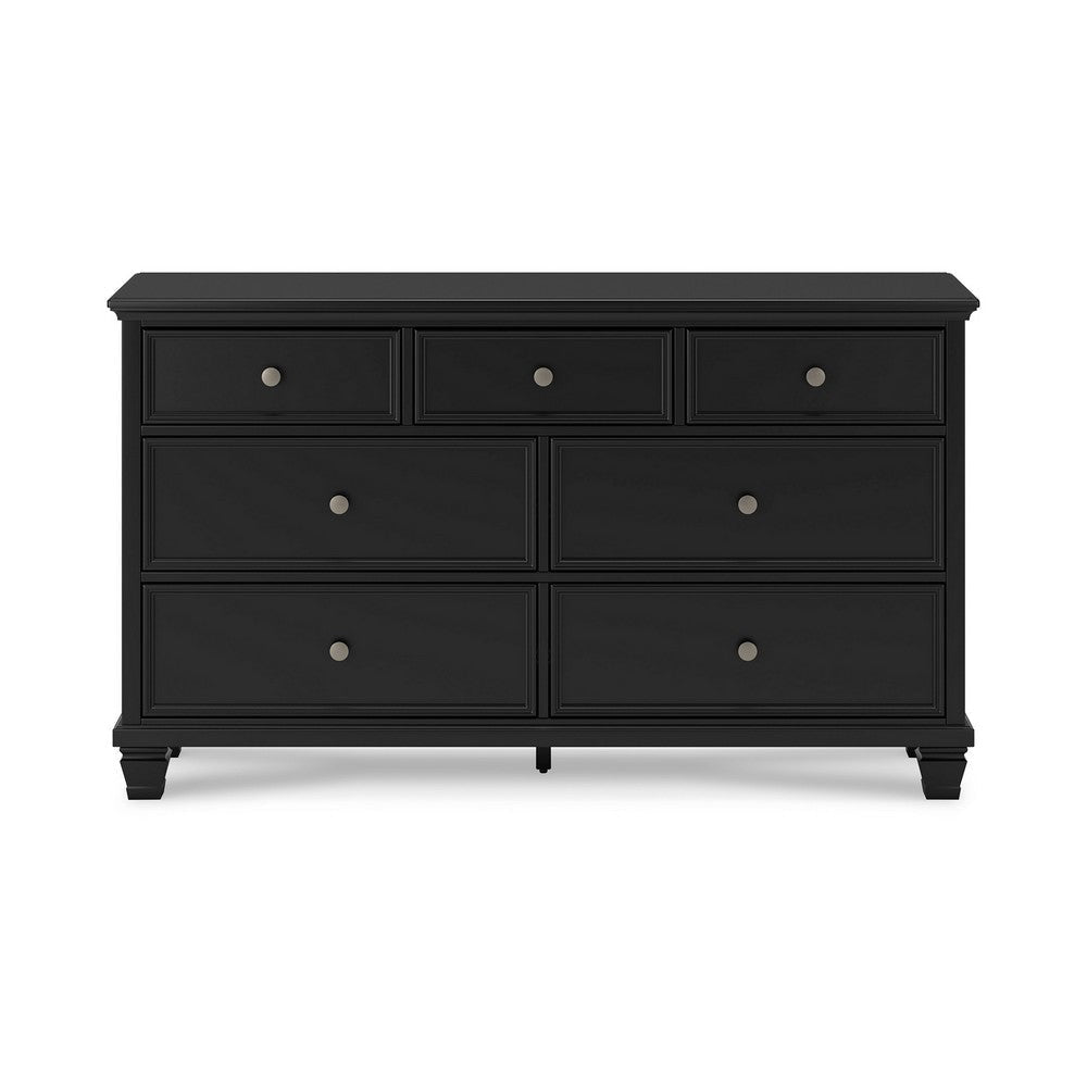 Ashley Lemo Wide Dresser | 7 Drawers | Nickel Round Knobs | Black Solid Wood BM328176