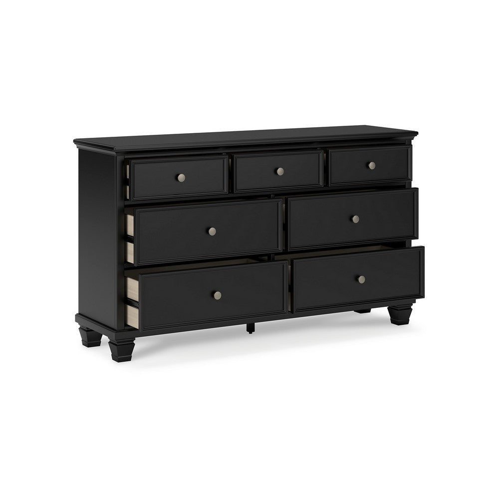 Ashley Lemo Wide Dresser | 7 Drawers | Nickel Round Knobs | Black Solid Wood BM328176