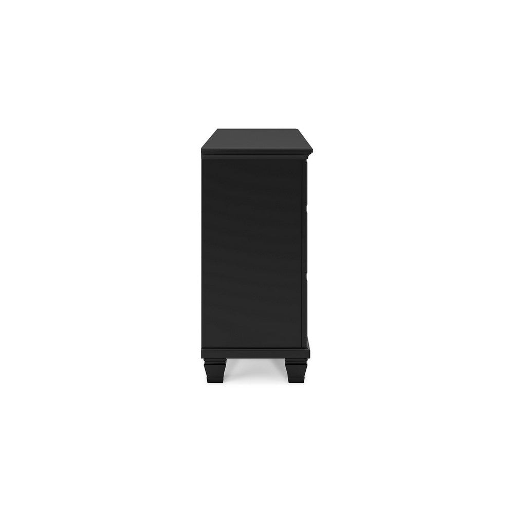 Ashley Lemo Wide Dresser | 7 Drawers | Nickel Round Knobs | Black Solid Wood BM328176