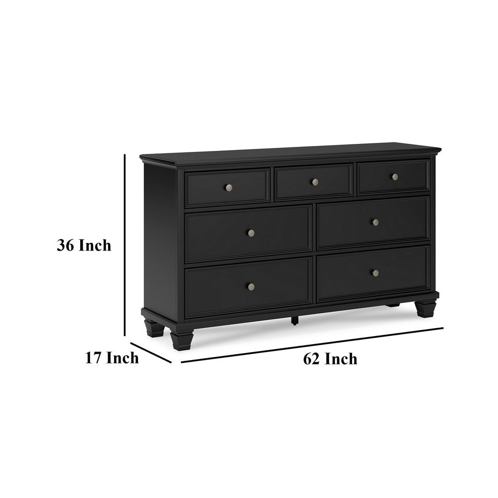 Ashley Lemo Wide Dresser | 7 Drawers | Nickel Round Knobs | Black Solid Wood BM328176