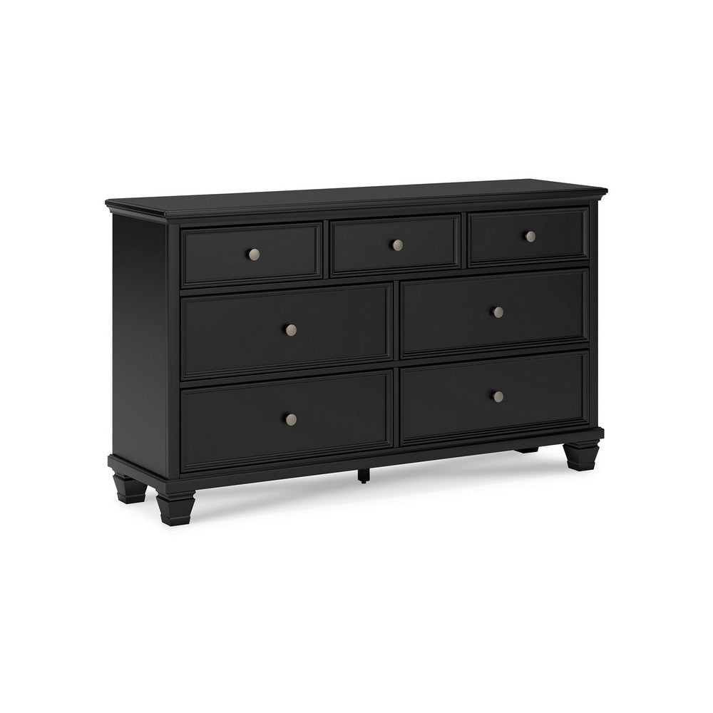 Ashley Lemo Wide Dresser | 7 Drawers | Nickel Round Knobs | Black Solid Wood BM328176