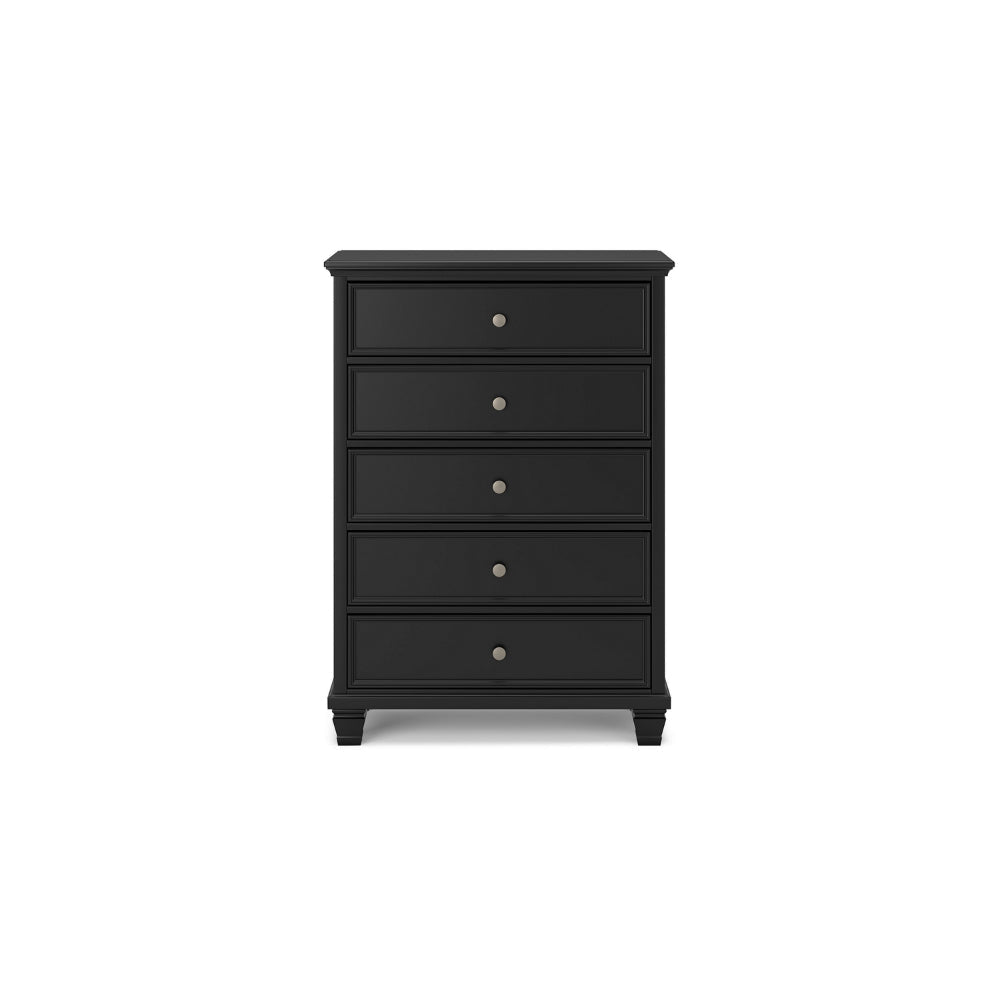 Ashley Lemo Tall Dresser Chest | 5 Drawer | Nickel Knobs | Black Solid Wood BM328177