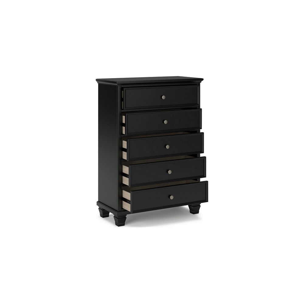 Ashley Lemo Tall Dresser Chest | 5 Drawer | Nickel Knobs | Black Solid Wood