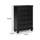 Ashley Lemo Tall Dresser Chest | 5 Drawer | Nickel Knobs | Black Solid Wood