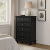 Ashley Lemo Tall Dresser Chest | 5 Drawer | Nickel Knobs | Black Solid Wood