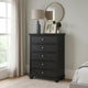 Ashley Lemo Tall Dresser Chest | 5 Drawer | Nickel Knobs | Black Solid Wood