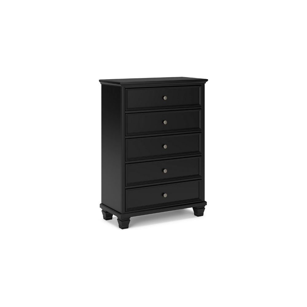 Ashley Lemo Tall Dresser Chest | 5 Drawer | Nickel Knobs | Black Solid Wood