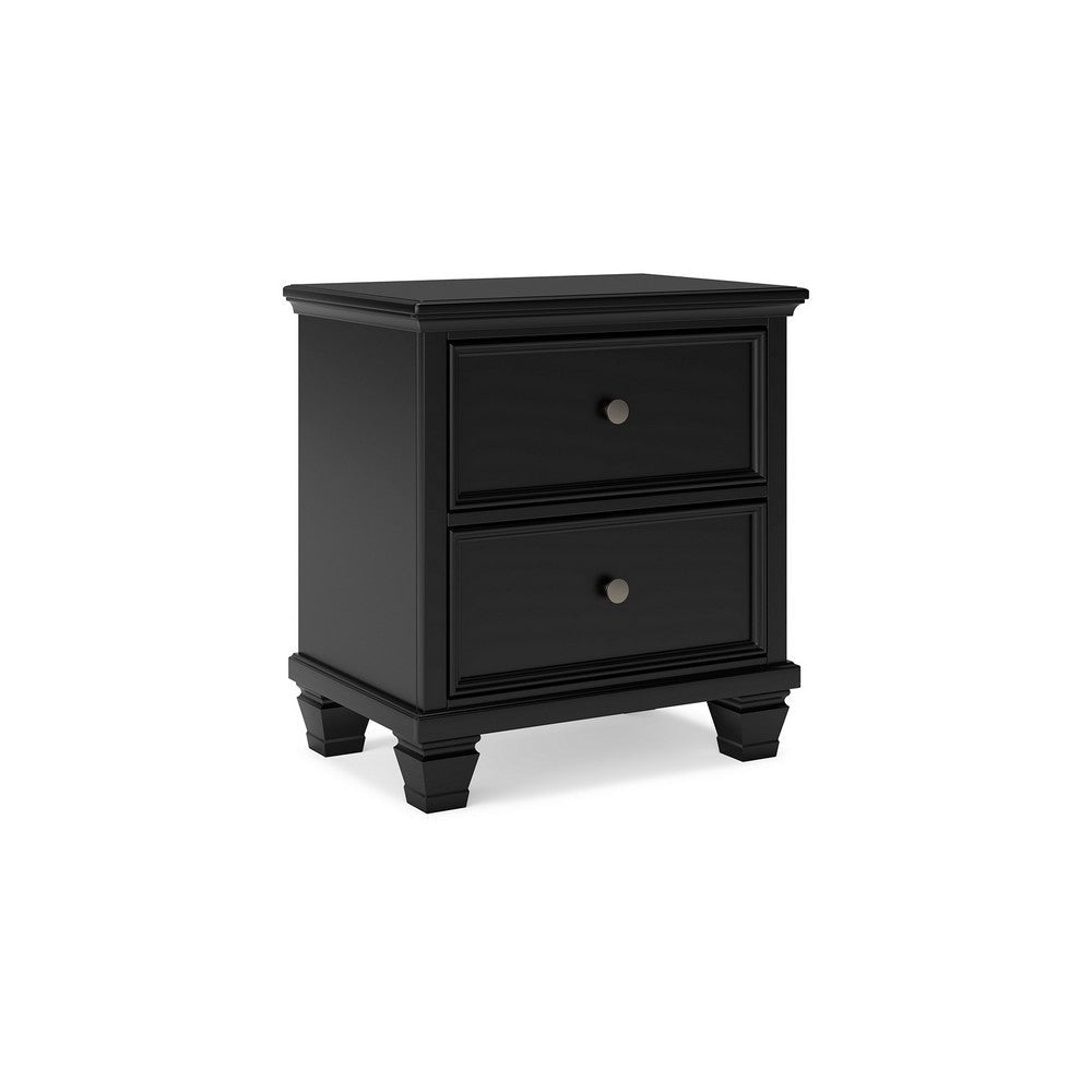 Ashley Lemo Nightstand | 2 Wide Drawers | Nickel Knobs | Black Solid Wood BM328178