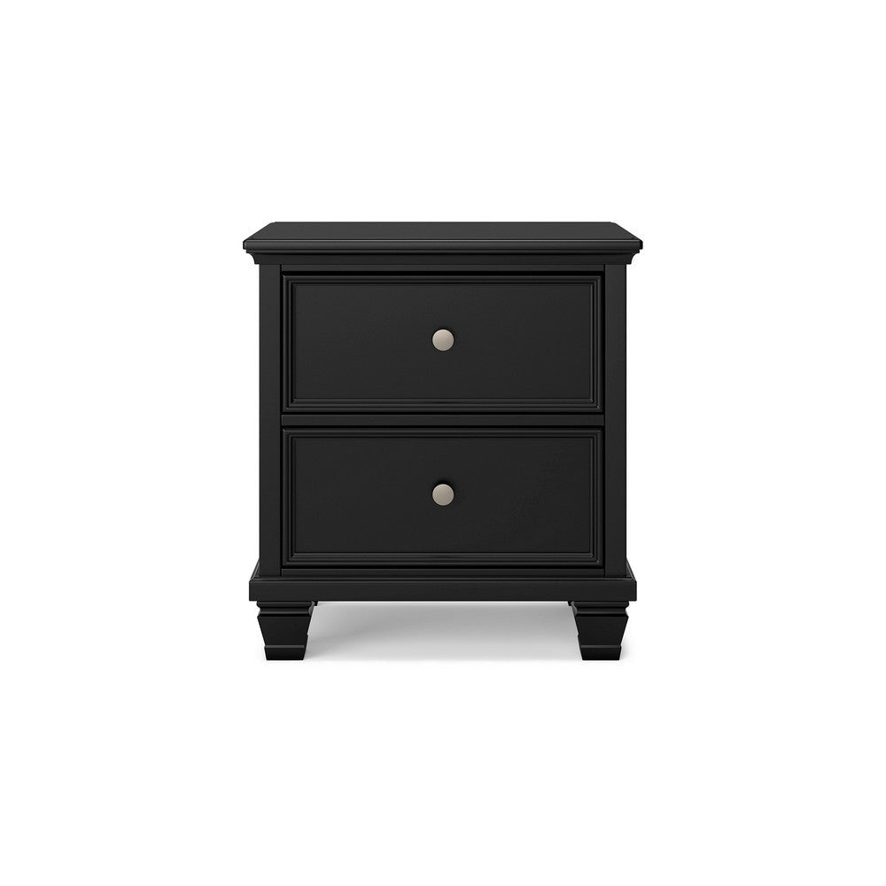 Ashley Lemo Nightstand | 2 Wide Drawers | Nickel Knobs | Black Solid Wood BM328178