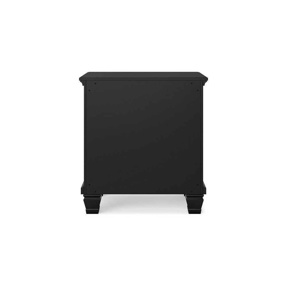 Ashley Lemo Nightstand | 2 Wide Drawers | Nickel Knobs | Black Solid Wood BM328178