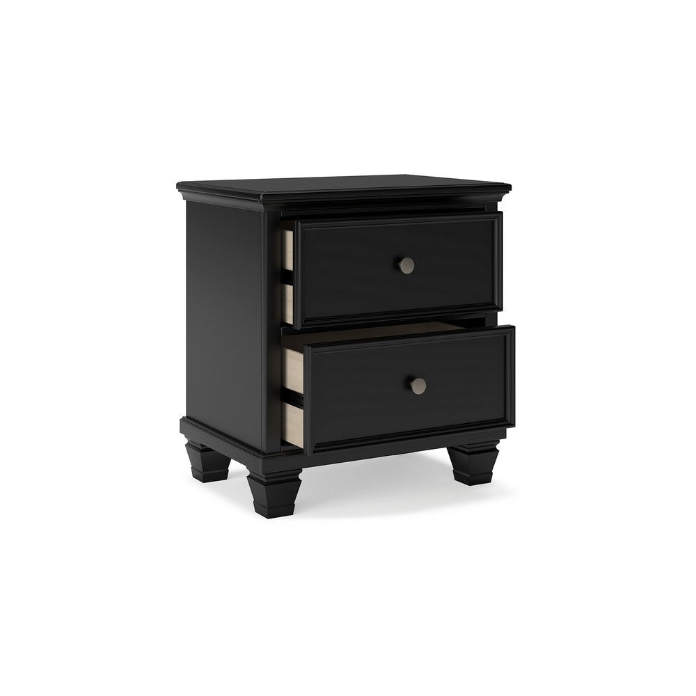 Ashley Lemo Nightstand | 2 Wide Drawers | Nickel Knobs | Black Solid Wood BM328178