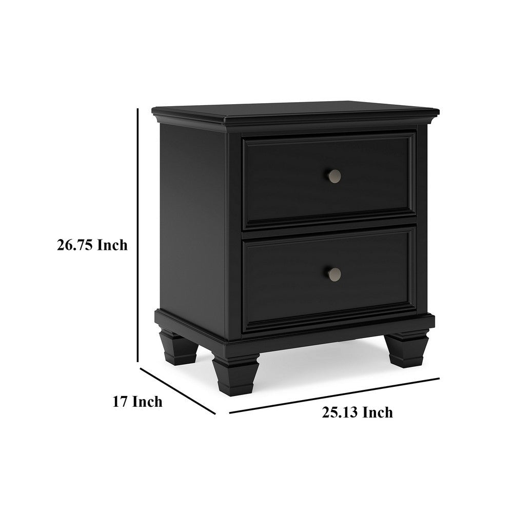 Ashley Lemo Nightstand | 2 Wide Drawers | Nickel Knobs | Black Solid Wood BM328178