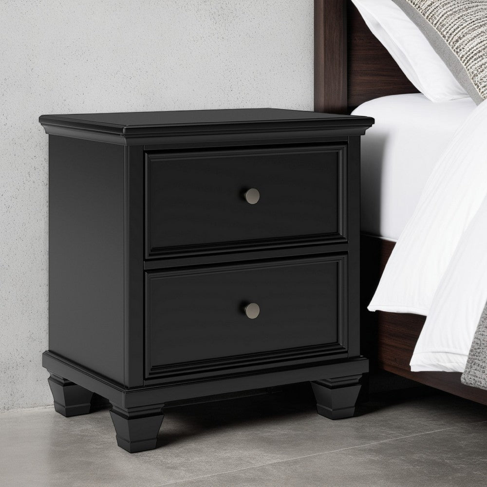 Ashley Lemo Nightstand | 2 Wide Drawers | Nickel Knobs | Black Solid Wood