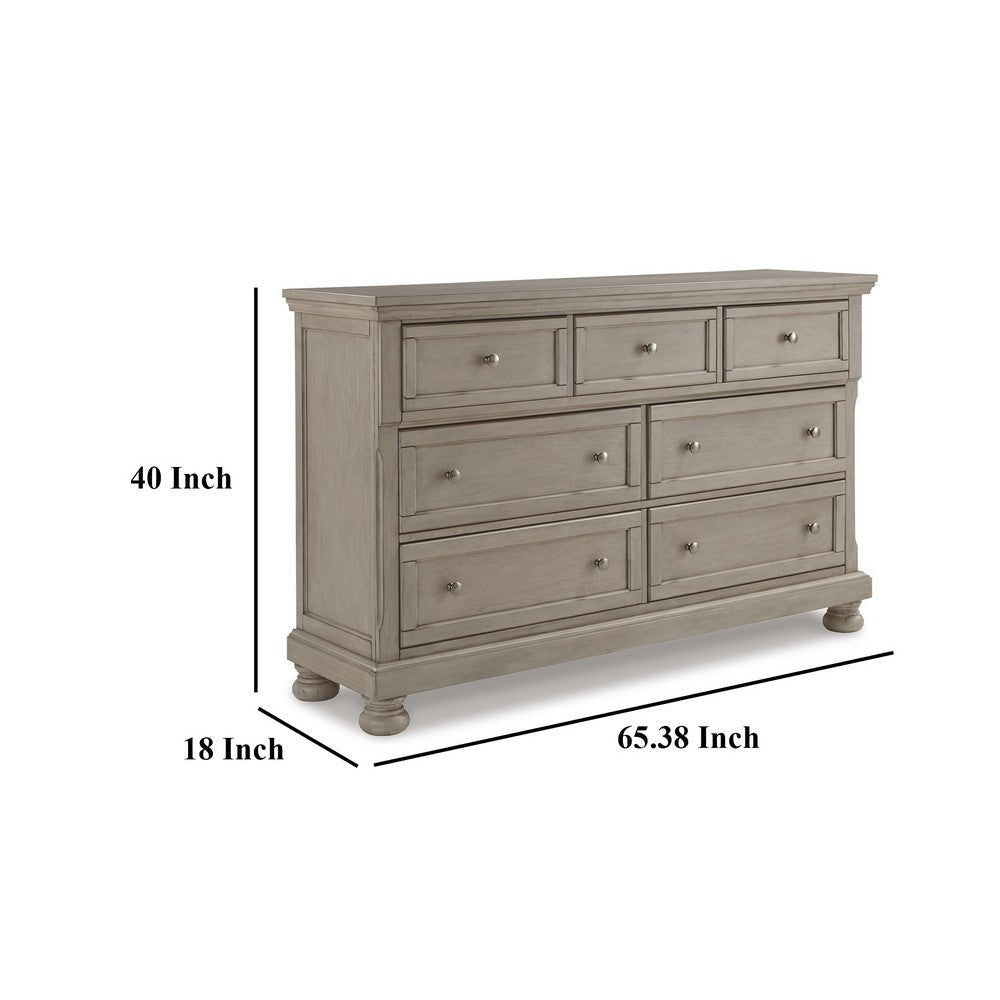 Ashley Ryno Wide Dresser | 7 Drawers | Pull Tray | Silver Round Knobs | Gray BM328181