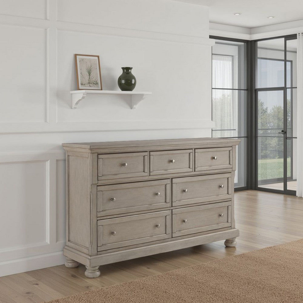 Ashley Ryno Wide Dresser | 7 Drawers | Pull Tray | Silver Round Knobs | Gray BM328181
