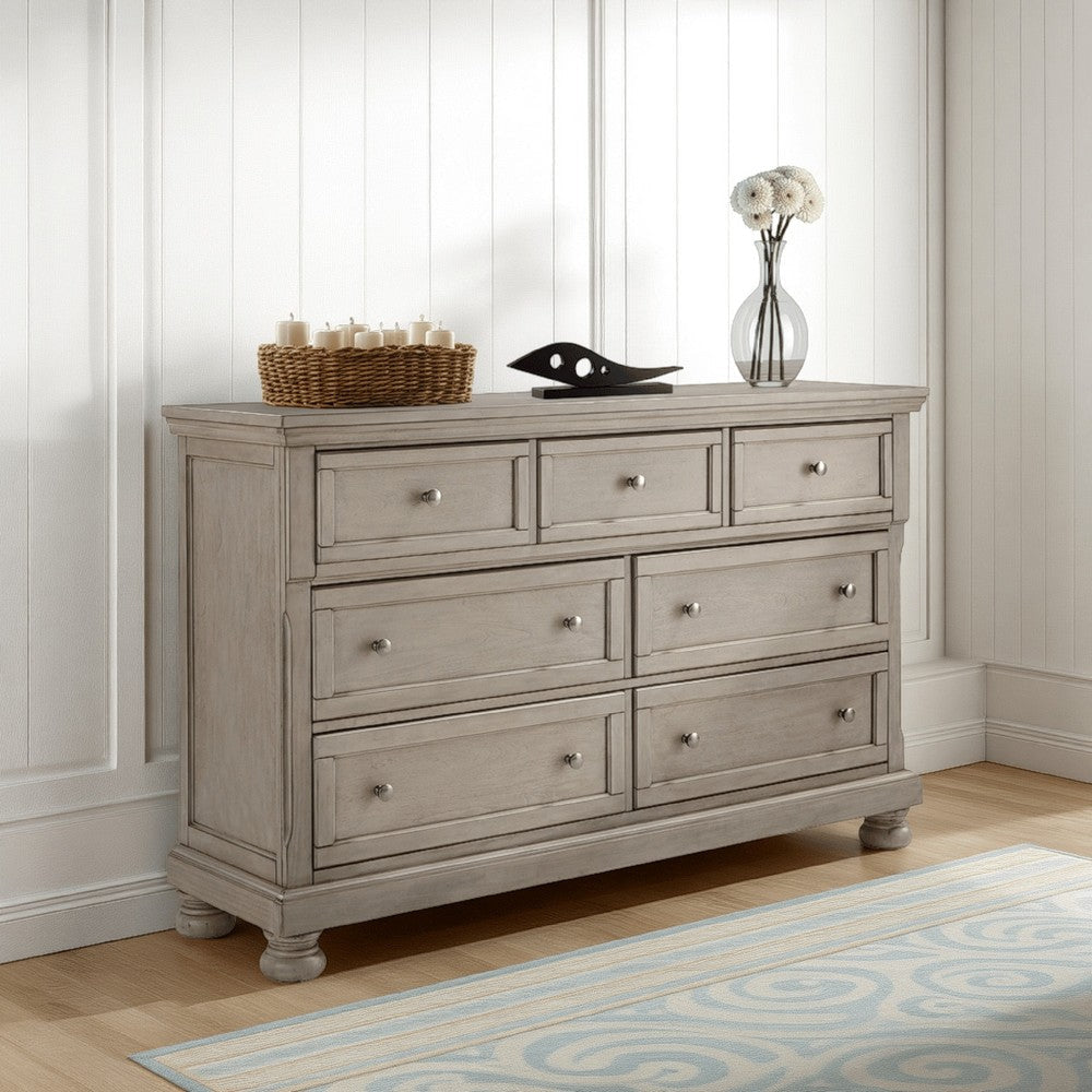 Ashley Ryno Wide Dresser | 7 Drawers | Pull Tray | Silver Round Knobs | Gray