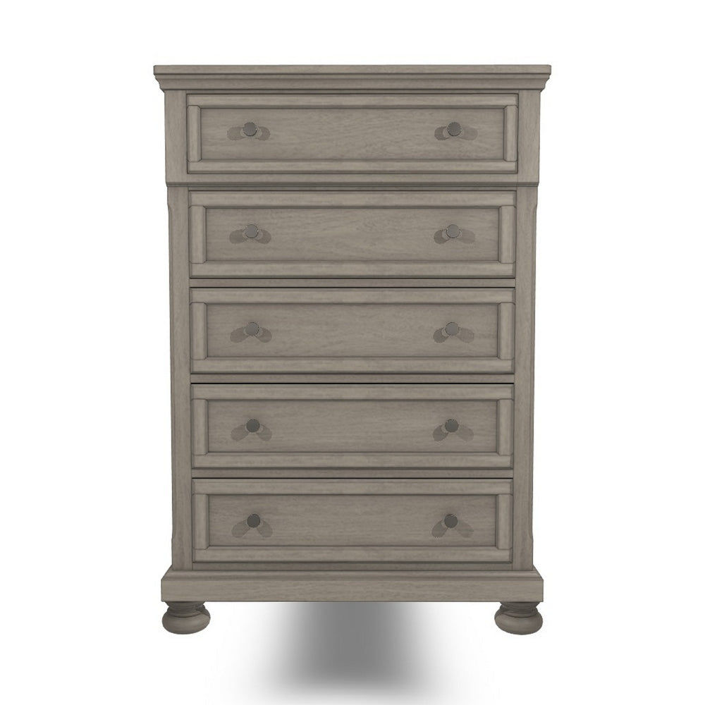 Ashley Ryno Tall Dresser Chest | 5 Drawer | Tray | Silver Round Knobs | Gray BM328182