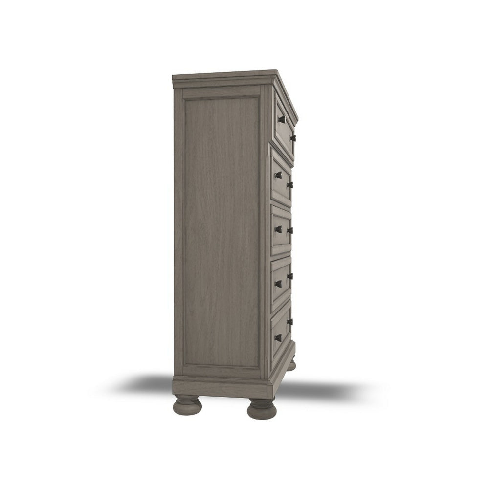Ashley Ryno Tall Dresser Chest | 5 Drawer | Tray | Silver Round Knobs | Gray BM328182