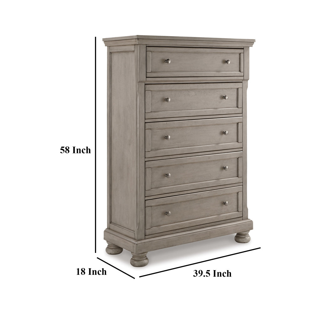 Ashley Ryno Tall Dresser Chest | 5 Drawer | Tray | Silver Round Knobs | Gray BM328182
