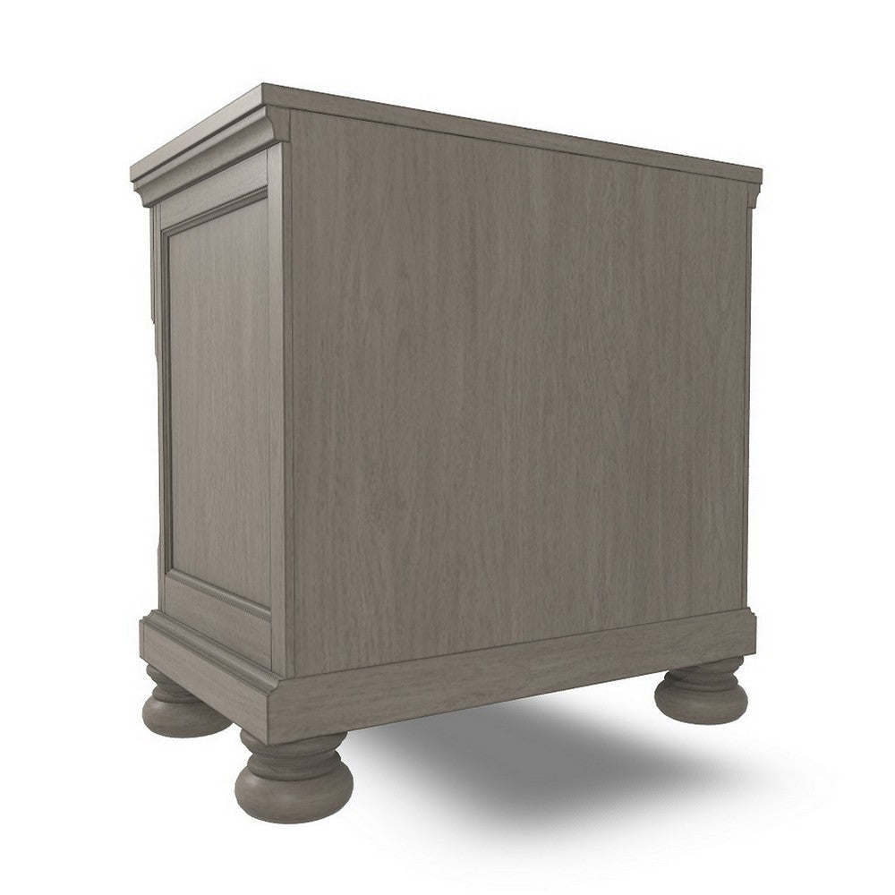 Ashley Ryno Nightstand | 2 Drawers | Pull Tray | Nickel Round Knobs | Gray BM328183