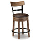 Ashley Pine Swivel Counter Height Stool Chair | 24" | Brown Faux Leather Seat
