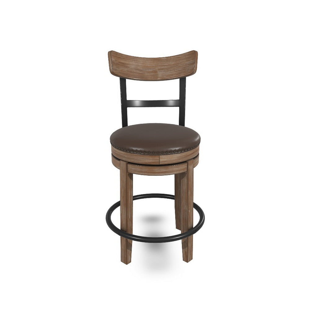 Ashley Pine Swivel Counter Height Stool Chair | 24’’ | Brown Faux Leather Seat BM328189