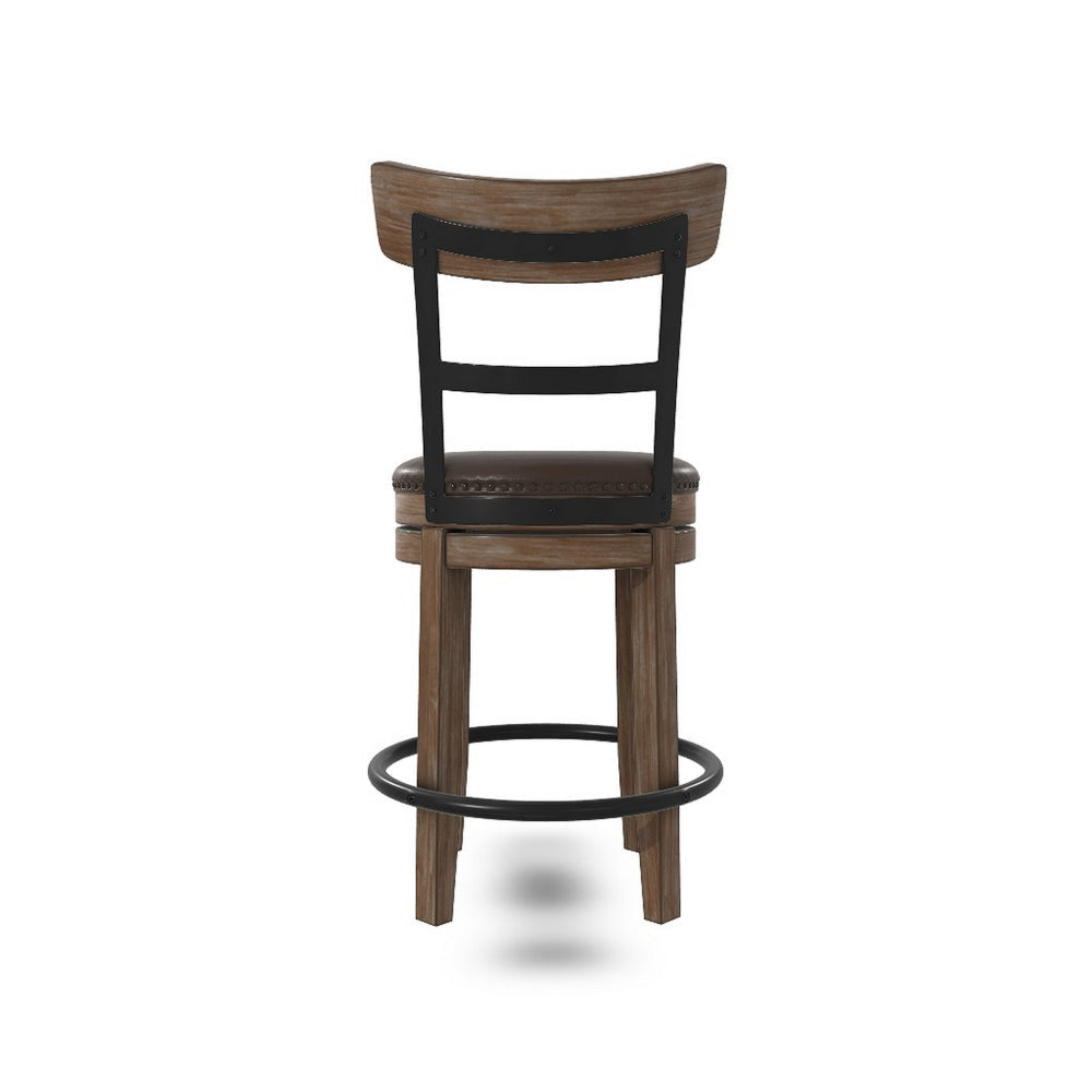 Ashley Pine Swivel Counter Height Stool Chair | 24’’ | Brown Faux Leather Seat BM328189