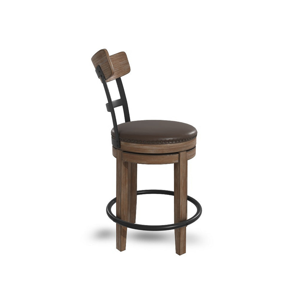 Ashley Pine Swivel Counter Height Stool Chair | 24’’ | Brown Faux Leather Seat BM328189