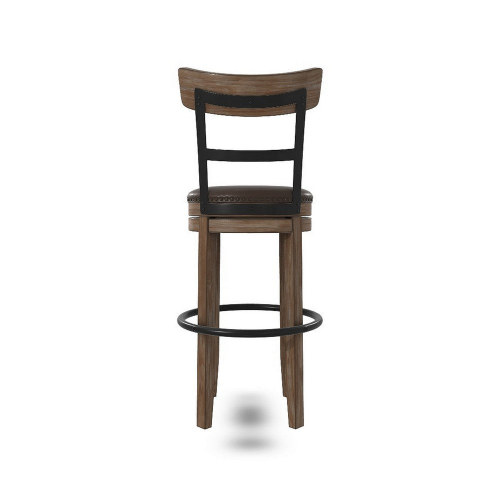 Ashley Pine Swivel Barstool Chair | 31’’ | Industrial Brown Faux Leather BM328190