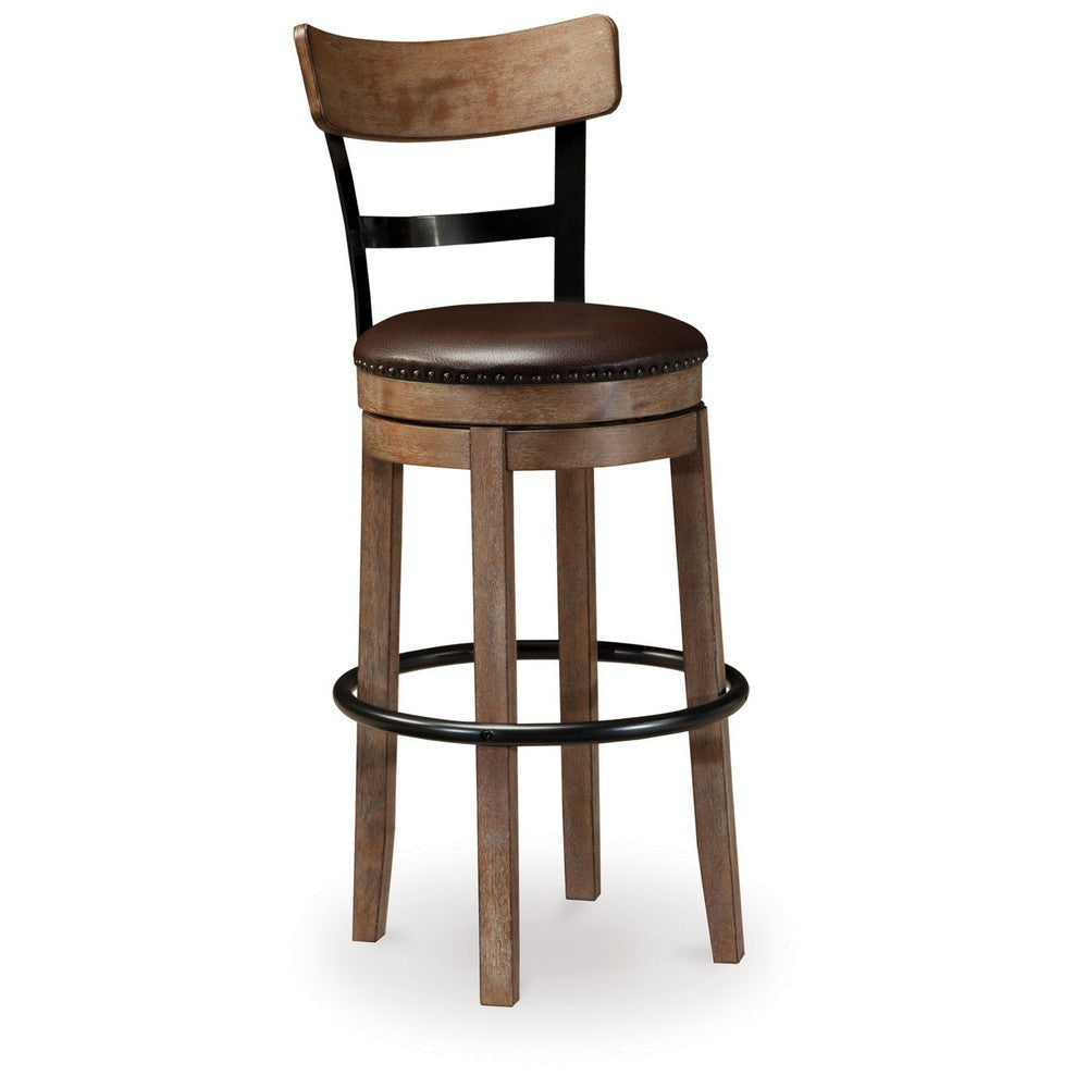 Ashley Pine Swivel Barstool Chair | 31’’ | Industrial Brown Faux Leather BM328190