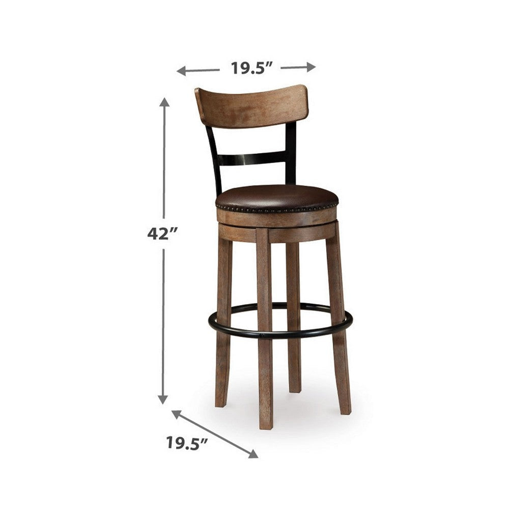 Ashley Pine Swivel Barstool Chair | 31’’ | Industrial Brown Faux Leather BM328190
