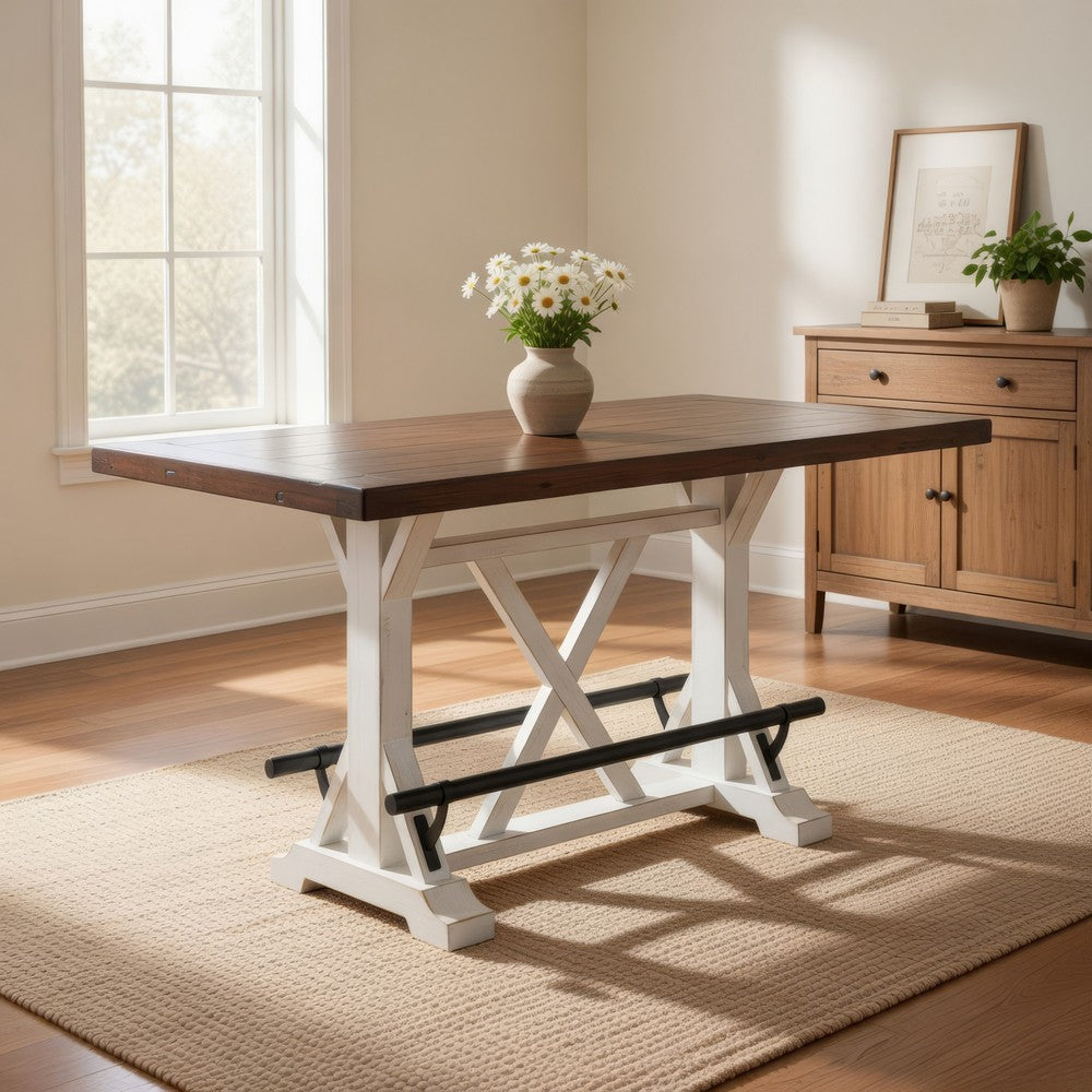 Ashley Becy Counter Height Dining Table | 60" | White and Brown Pine Wood
