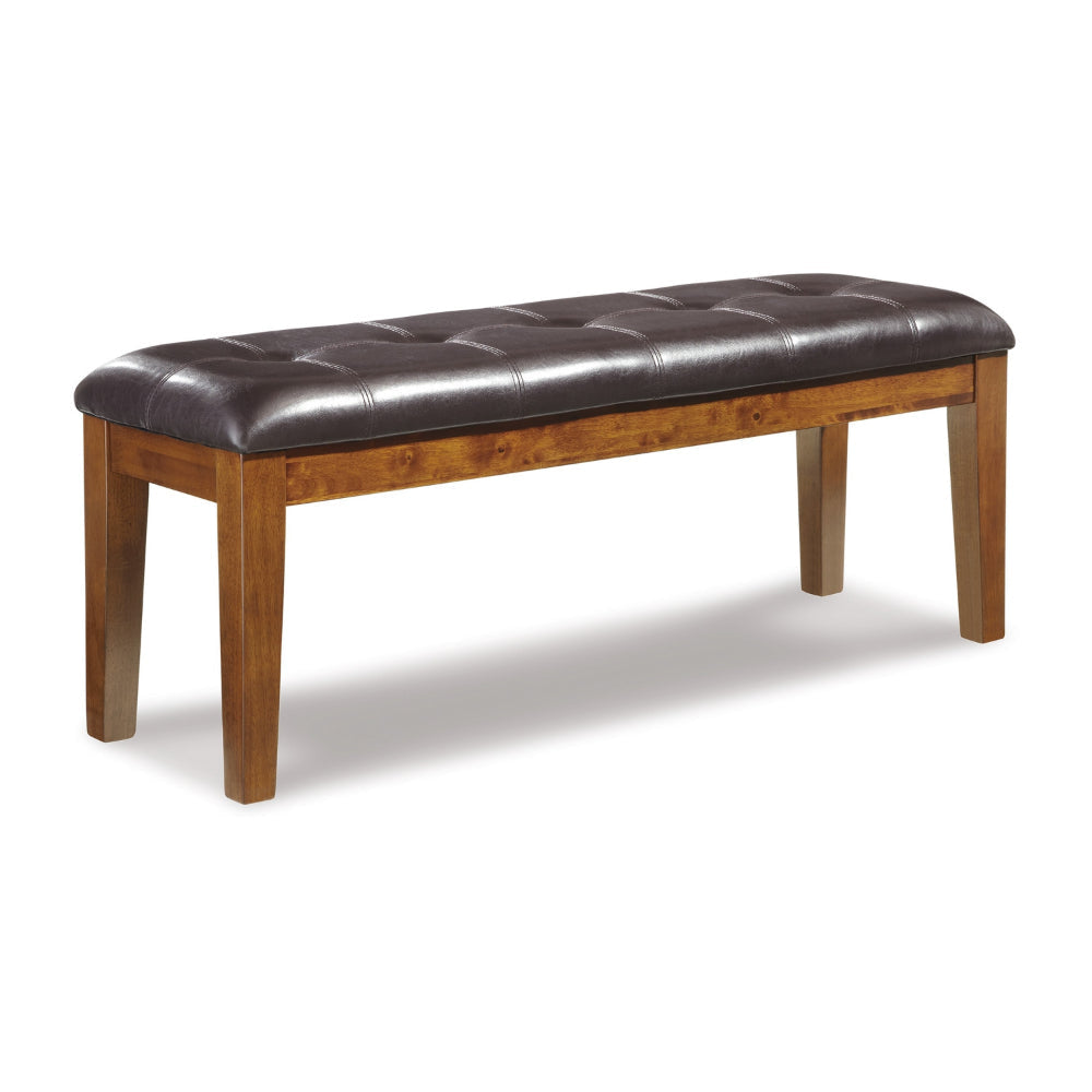 Ashley Raly Dining Bench | 50" | Plush Tufted Faux Leather Seat | Brown