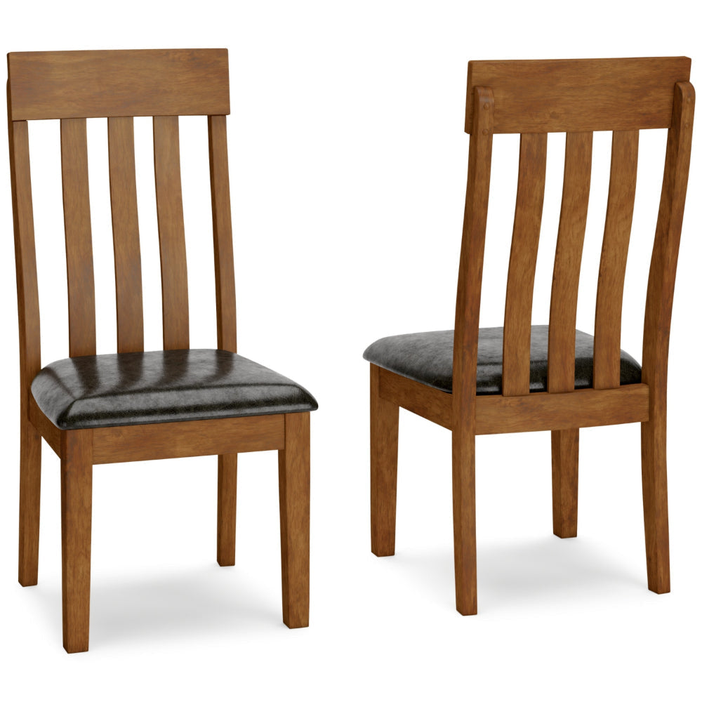Ashley Raly Dining Side Chair Set of 2 | Brown Faux Leather | Slated Back