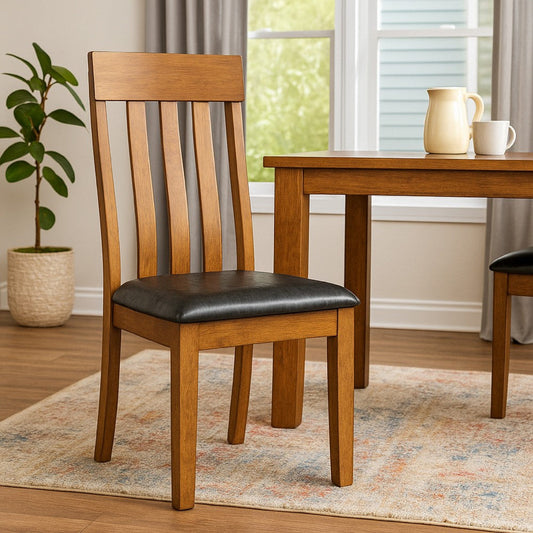Ashley Raly Dining Side Chair Set of 2 | Brown Faux Leather | Slated Back