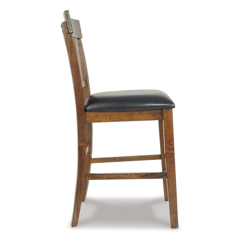 Ashley Raly Counter Height Chair Set of 2 | Brown Faux Leather | Slatted Back BM328208