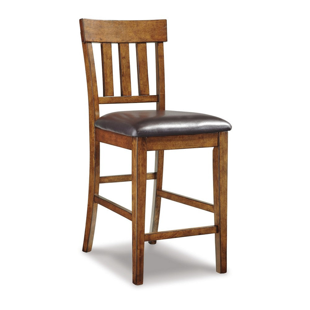 Ashley Raly Counter Height Chair Set of 2 | Brown Faux Leather | Slatted Back BM328208
