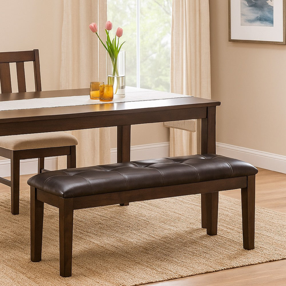 Ashley Hado Dining Bench | 49" | Tufted Faux Leather Seat | Dark Brown