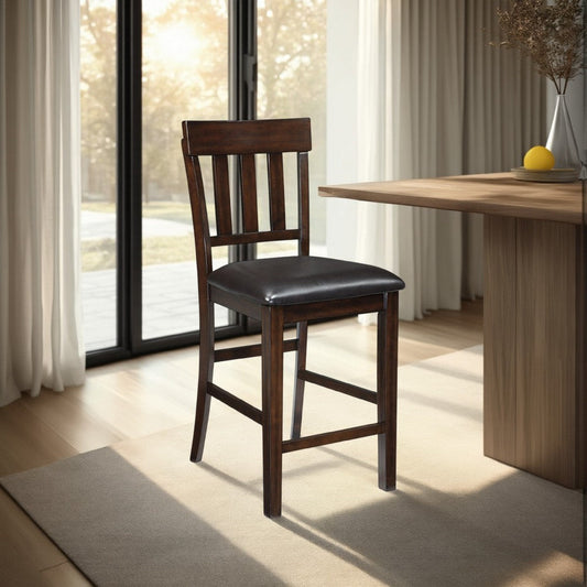 Ashley Hado Counter Height Chair Set of 2 | Brown Faux Leather | Slatted Back