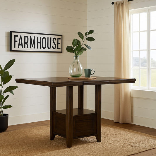 Ashley Hado Counter Height Table | 42-60" Extendable Square | Dark Brown