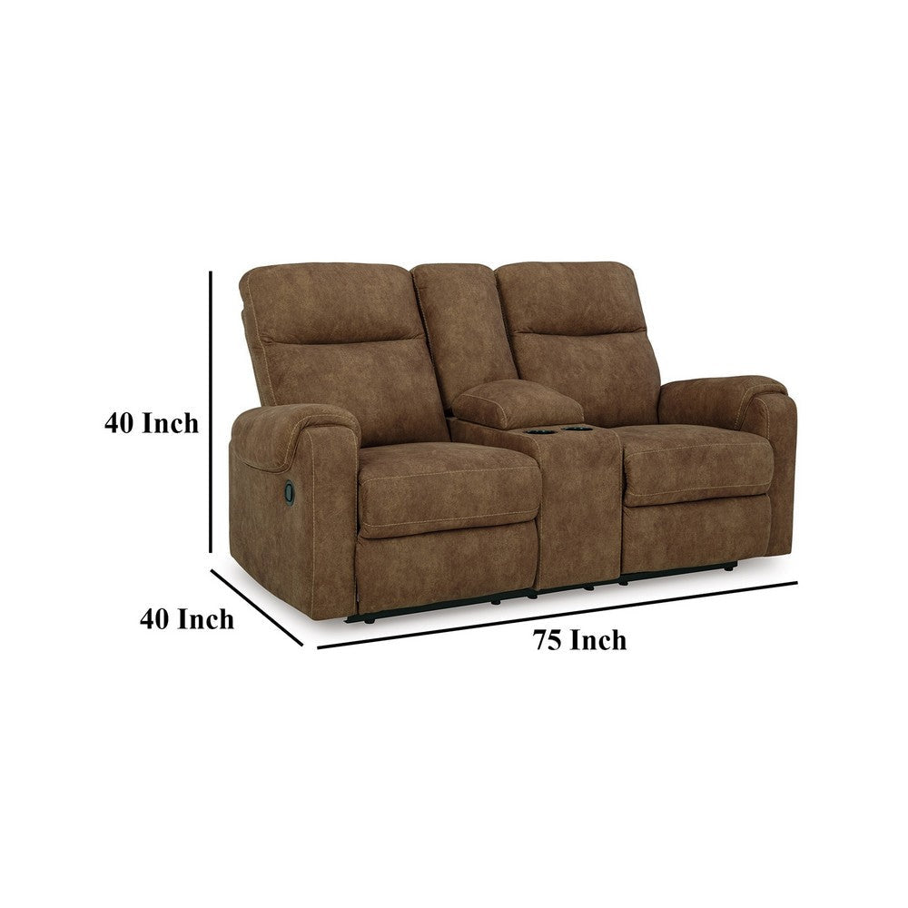 Ashley Woli Manual Recliner Loveseat | 75’’ | Classic Brown Faux Leather BM328221