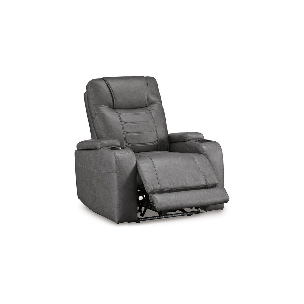 Ashley Scon Power Recliner Chair | 37’’ | LED Light | Gray Faux Leather BM328222