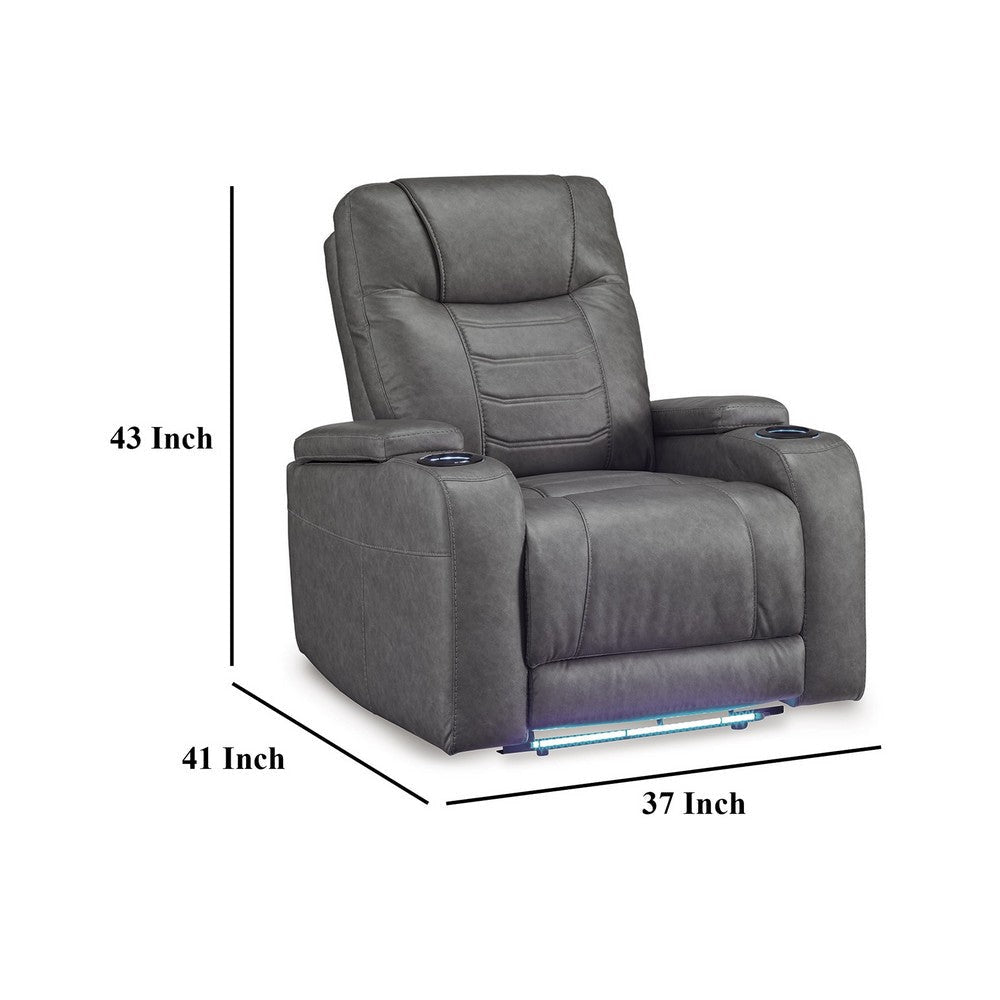 Ashley Scon Power Recliner Chair | 37’’ | LED Light | Gray Faux Leather BM328222