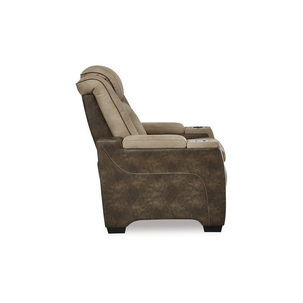 Ashley Corbin Power Recliner Chair | 39’’ Brown Faux Leather | Wireless Charge BM328231