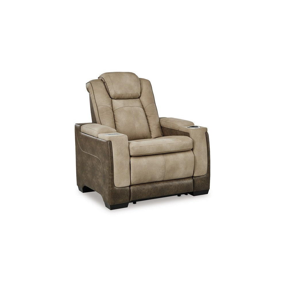 Ashley Corbin Power Recliner Chair | 39’’ Brown Faux Leather | Wireless Charge BM328231
