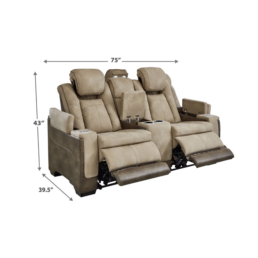 Ashley Corbin Power Reclining Loveseat | 75’’ | Brown Faux Leather | USB Port BM328232
