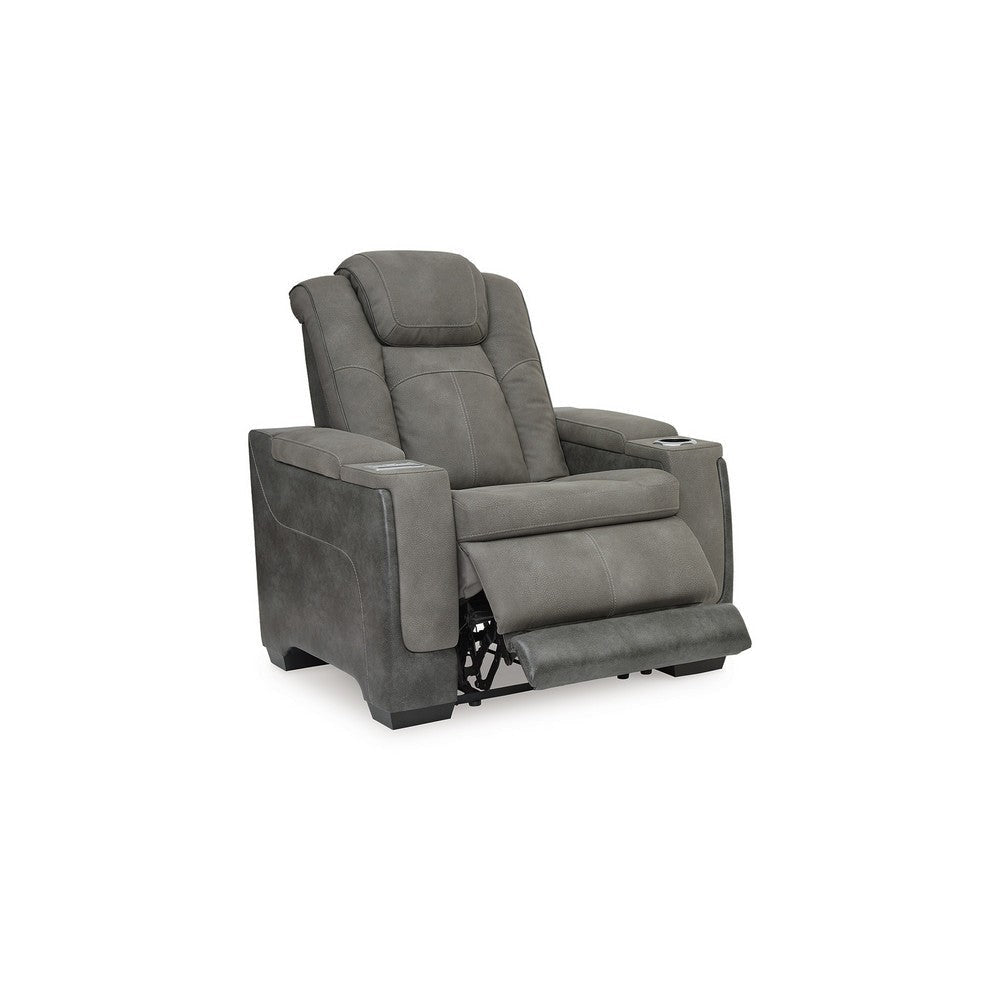 Ashley Corbin Power Recliner Chair | 39’’ Gray Faux Leather | Wireless Charge BM328233