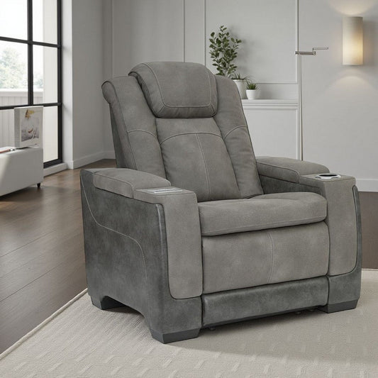 Ashley Corbin Power Recliner Chair | 39" Gray Faux Leather | Wireless Charge